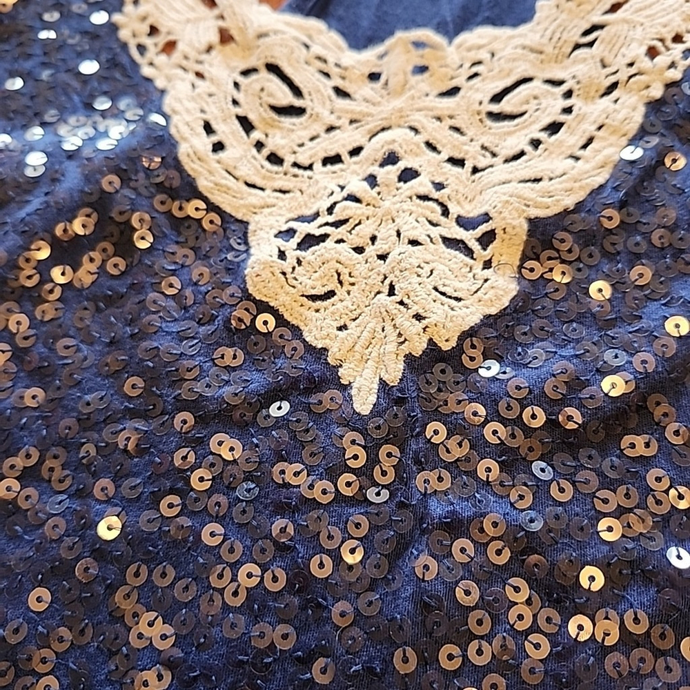 Express Summer Sequin Tank Top, Blue, Racerback Lace Detail Size XS - Picture 6 of 7